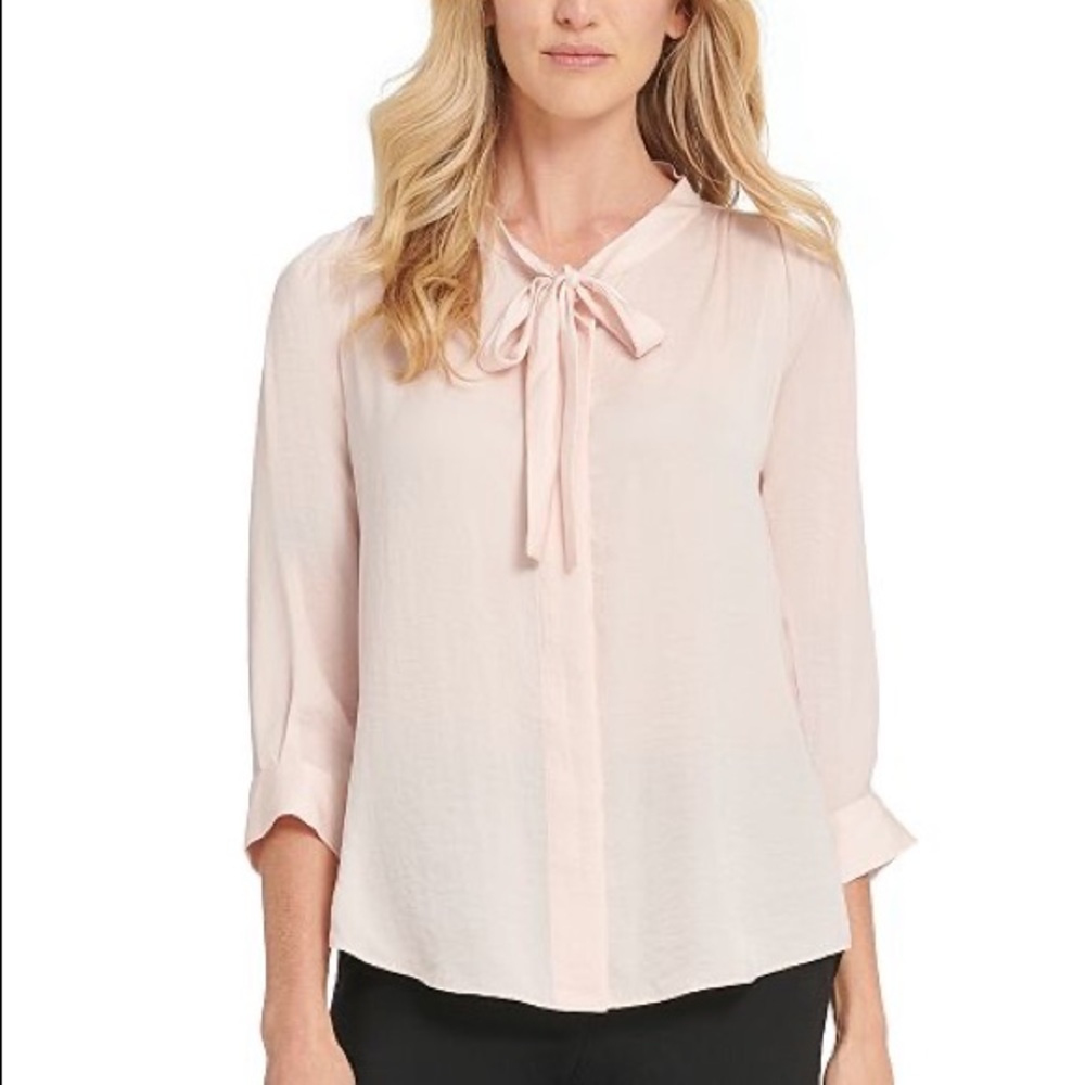 DKNY Button-up Tie-neck Blouse